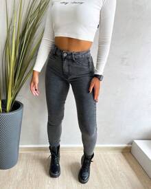 Calça Chumbo Marmorizada Premium Cintura Alta Com Elastano