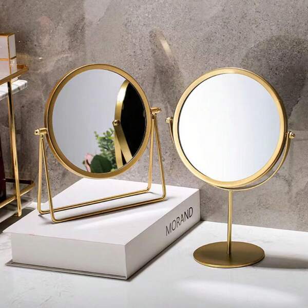 1 Peça Espelho de Vaidade de Mesa de Ferro Estilo Nórdico com Moldura Dourada Redonda, Espelho de Maquiagem Moderno e Simples para Quarto, Melhor Presente