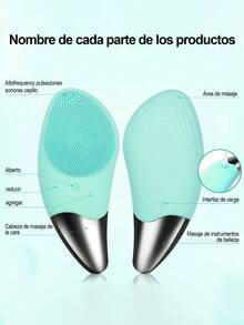 Cepillo de limpieza facial , cepillo eléctrico de silicona facial y masajeador, limpiador facial de silicona impermeable para limpieza profunda, exfoliante, recargable, para regalos de niñas - Verde - Ver 3