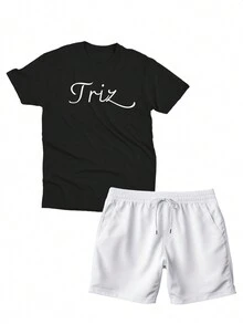 Men T-Shirt Co-Ords - Màu xám đen - Xem 2