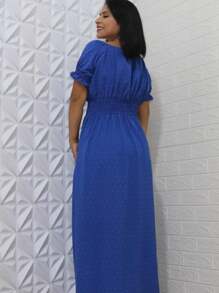 Vestido longo Longos Elegante Roupa Feminino longo Elegante Festa Vestido Longos Feminino Verão Elegante Evangélica Duna Pipoca Vestidos Festa Elástico Evangélica Ciganinha Elástico Na Cintura Pra Maior Conforto  Fim  Do Anho  Vermelho Branco - Azul Royal - Visão 4