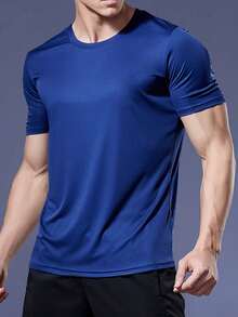 Boyfriend Style Men Quick-Dry Compression Training Gym Basketball Running Short-Sleeve T-Shirt And Long Pants Sportswear Set - Blue - View 4