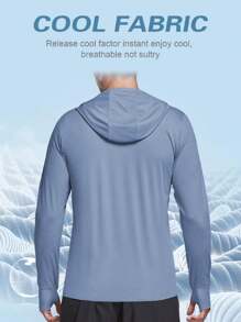 夏季UPF 50+防紫外线皮肤衣男士冰丝防晒超轻运动服外套风衣夹克透气钓鱼防紫外线宽松外套 - 藍色 - 查看 2