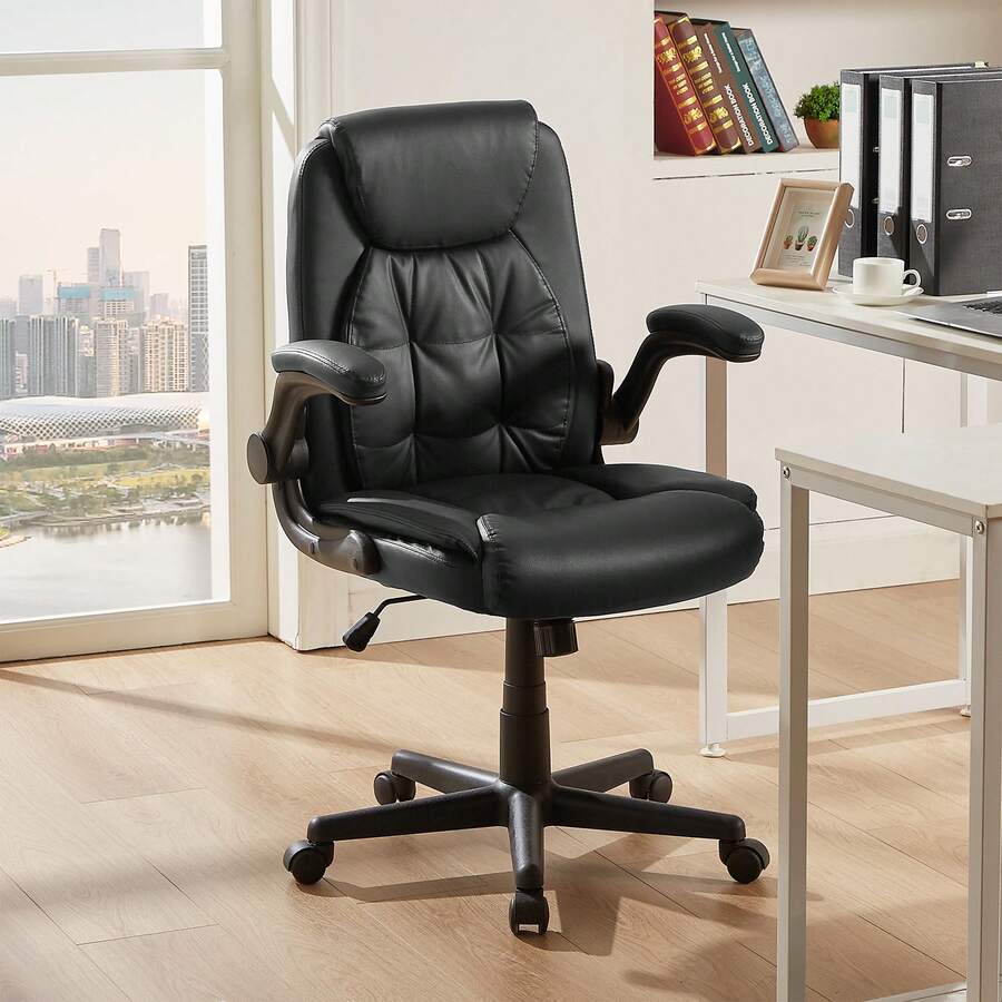High Back Ergonomic Executive Office Chair With SGS Gas Lift, Lumbar Support, Adjustable Height And Rocking Mode, Flip-Up Arms, 360°Silent Swivel For Home Office And Gaming - 黑色 - 查看 1
