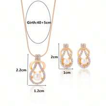 3件套法式優雅金水瓶幾何扣白色人造珍珠吊墜項鍊＆蛇骨鏈＆頸圈，配水滴形鑽石耳環，適合婚禮周年慶祝、晚會、母親節禮物 - 水滴幾何形 - 查看 3