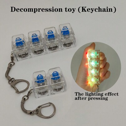 Juguete de descompresión con prensado de dedos con emisión de luz, llavero transparente para llave con luz, anillo de llave, llavero colgante para decoración de móvil/mochila.