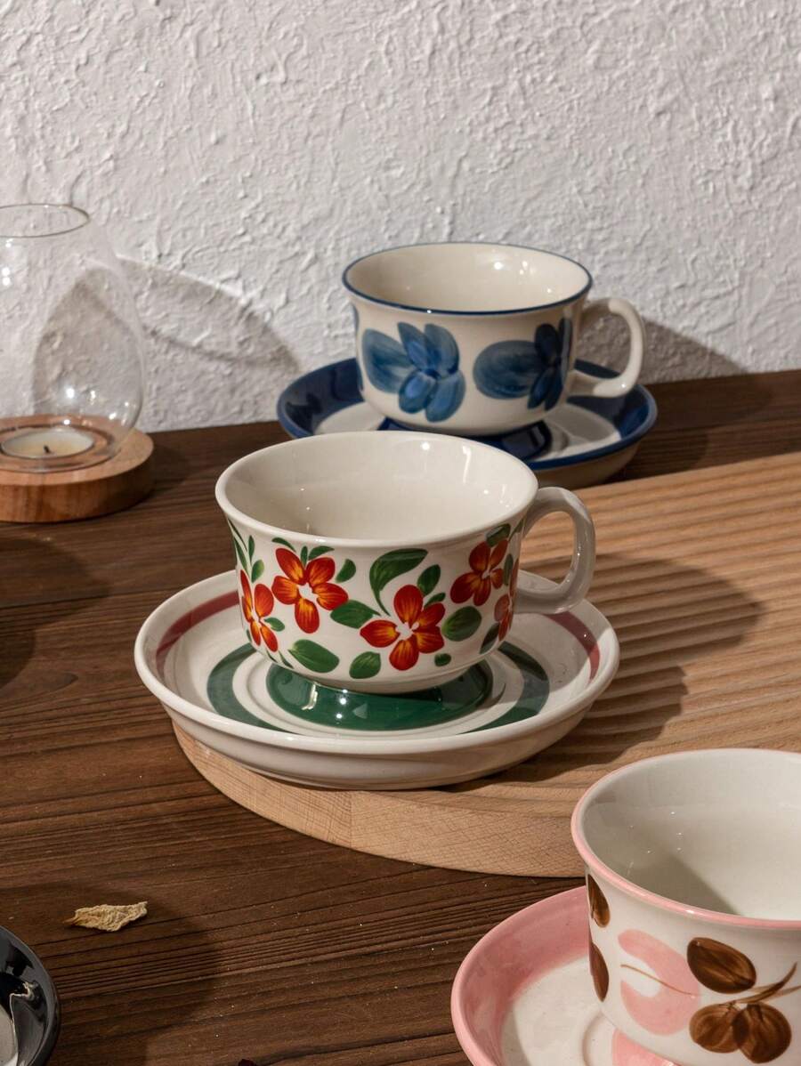 1pc 150ml Medieval Style HandPainted Coffee Cups And Saucers Niche Home Use Afternoon Tea Cups