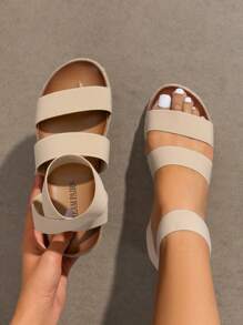 Women'S Open Toe Elastica Ankle Strap Espadrille Dressy Flatform Wedge Sandals Elastic Ankle Strap Platform Sandals - 杏色 - 查看 4