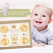 1 pièce Empreinte de main et de pied de bébé nouveau-né, cadre socle avec tampon encreur, cadre photo pour empreinte de main et de pied de bébé - Couleur du bois - Voir 3