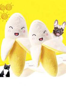 一款可愛的香蕉造型狗狗與貓咪互動抱枕玩具，能夠幫助清潔牙齒，適用於中小型寵物。 - 黃色 - 查看 4