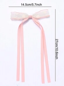 2pcs Lace Long Tail Y2K Hair Bow Clips For Women Girls,Sweet Ribbon Bowknot Tassel Alligator Hair Clips,Women Fashion Hair Accesspries For Daily. - Pink - View 5
