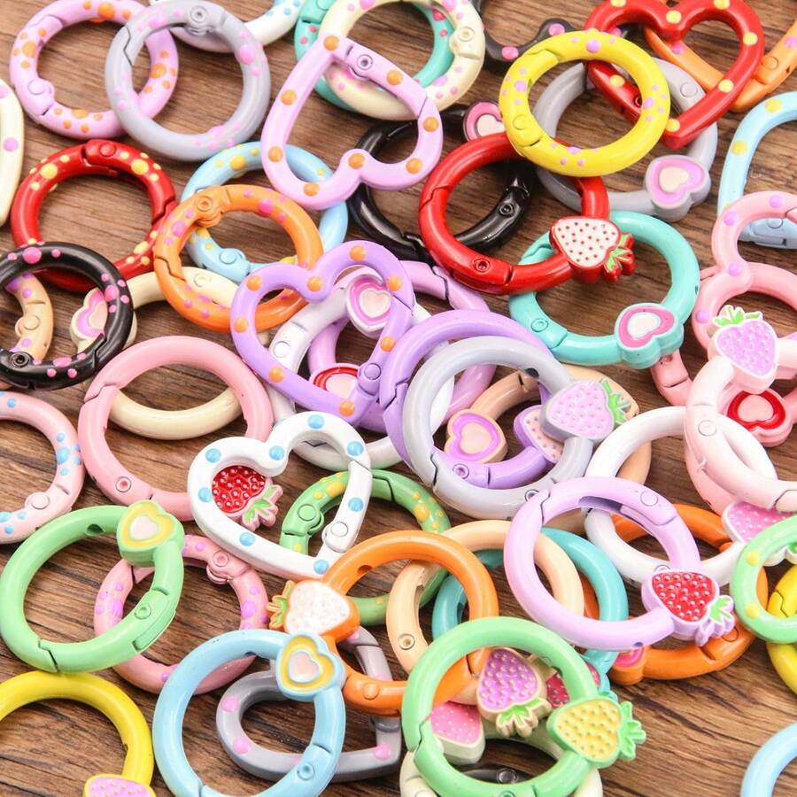SWEET BELL Random 10 Pcs, 5 Designs Of 15 Colors Delicate 3D Cartoon O-Ring Spring Buckle With Adjustable Strap, Suitable For DIY Keychain Accessories, Clothing & Festival Decoration - Multicolor - View 1