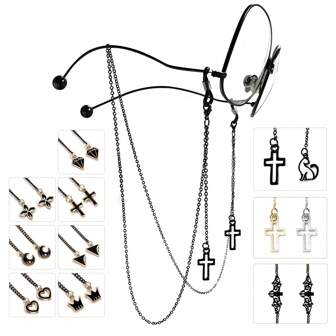 1 pieza Cadena para gafas de estilo gótico con diseño de murciélago, cruz y luna negros, adecuada para mujeres, correa para gafas, soporte para anteojos, accesorios de gafas para Halloween