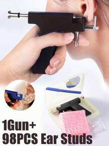 1 Set 98pcs Reusable Ear, Body, Nose, Navel, Lip, Tongue Piercing Gun Machine Supplies Toolkit, Includes Earrings, Professional Sterile Piercing Tools - Multicolor - View 4