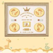 1 pièce Empreinte de main et de pied de bébé nouveau-né, cadre socle avec tampon encreur, cadre photo pour empreinte de main et de pied de bébé - Couleur du bois - Voir 1