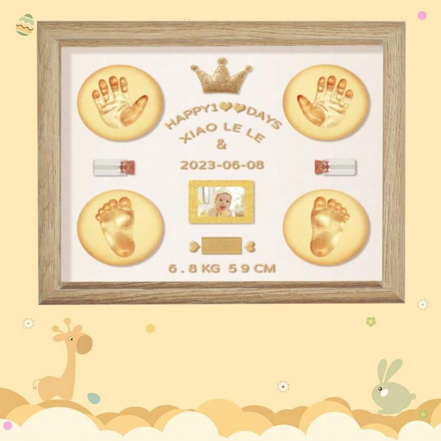 1 pièce Empreinte de main et de pied de bébé nouveau-né, cadre socle avec tampon encreur, cadre photo pour empreinte de main et de pied de bébé - Couleur du bois - Voir 1