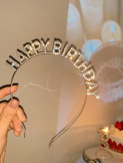 1入組女孩生日鑽石頭箍，派對裝飾和照片道具