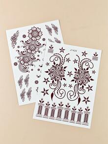 Tiebeauty 2 Sheet Floral Henna Tattoo Sticker Brown Flower Temporary Tattoo Stickers For Body Art Mehndi Designs - Brown - View 3