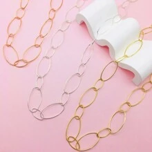 1 PC Simple Classic Big And Small Smooth Oval Chain Loop Long Necklace For Women Girls Ladies - Geometric Pentagon Long Necklace - View 2