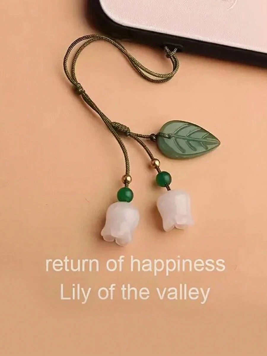 1pc Green Plastic Lily Of The Valley Flower Rope Pendant With Jade Stone, Perfect For Mobile Phone Charm Gifts For Mother, Family, Friends, Birthday, Holiday Phone Chain - Nhiều màu - Xem 1