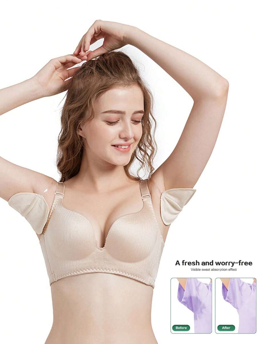 2 Miếng Có thể giặt được Nách Miếng thấm mồ hôi Với Dây đai , Có thể tái sử dụng Nách Hút Mồ hôi - Màu be - Xem 1