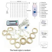 3米*3米300 LED燈簾串燈配遙控器（內置電池）可調節燈光和USB電源，適用於派對、節日、婚禮、臥室、宿舍室內裝飾 - 彩色 - 查看 2