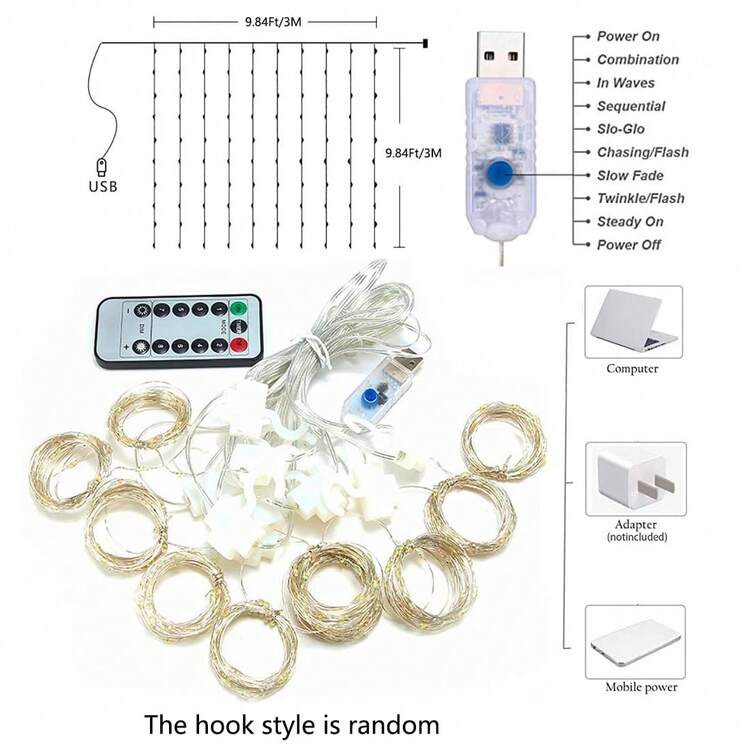 Bộ Của 3m*3m 300 LEDs Rèm String Với điều khiển từ xa ( Được xây dựng trong Pin ) Đến Điều chỉnh Và Điện usb Cung cấp Thích hợp Đối với Các bữa tiệc , Lễ hội , Đám cưới , , Ký túc xá Phòng Bối cảnh Đồ trang trí - màu sắc - Xem 2