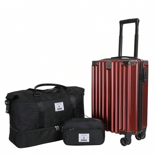 3pcs Suitcase + Luggage Bag + Cosmetic Bag Travel Set - 20inch Scratch-Resistant Trolley Luggage, High-End Feeling Luggage, Large Capacity Toiletry Bag, Travel Bag For Men, Women, College Students, School Bag For School School Accessories School Stuff