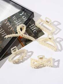 5-Piece Women's Pearl Hair Claw Set, Faux Pearl Hair Claw Set, Simple And Casual Pearl Element Hair Accessory, Hair Grabbing Without Damaging The Hair Clip, Simple Style Accessory, Home Hair Grabbing, New Year's And Travel Clothing Hair Accessory, As A Gift Multi Piece Pearl Hair Claw Set, Suitable For Various Hair Sizes Of Thick And Thin,Valentine's Day Couples As A Gift Hair Accessories Hair Clips Hair Jaw Clip Hair Clamps Hair Clutch Hair Catcher Clip