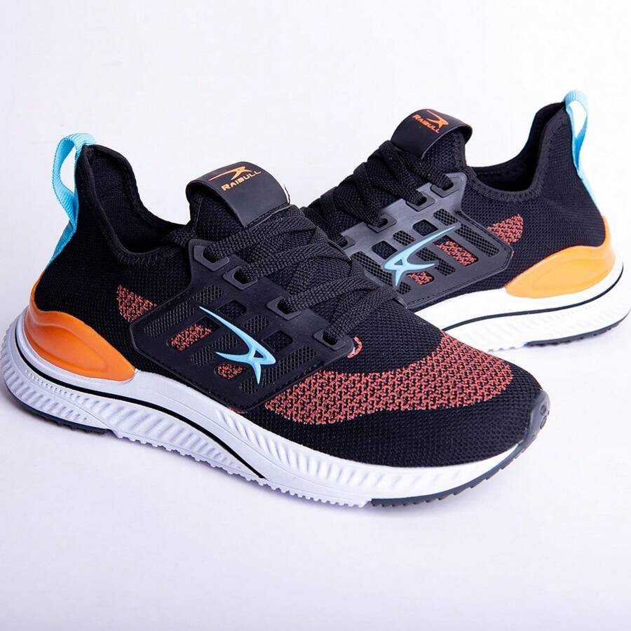 Tênis Masculino Esportivo Dia a Dia Academia Corrida Caminhada Trabalho e lazer - Preto Laranja - Visão 1