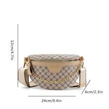 Fashion Embroidery Thread High-Capacity Waist Bag/Chest Bag With Chain Strap And Large Capacity Reading Glasses Wallet - Grey - View 9