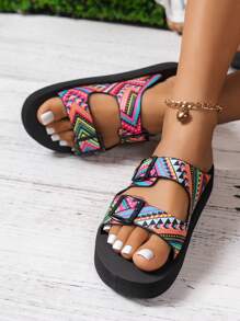 24 件装 新款平底凉鞋，搭扣系带拼色休闲户外沙滩拖鞋 女式