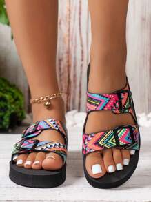 24 件装 新款平底凉鞋，搭扣系带拼色休闲户外沙滩拖鞋 女式