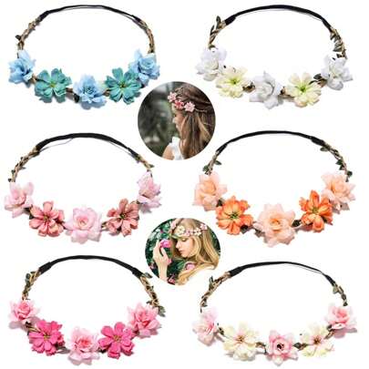 6PCS Flower Crown For Women Girls Flower Headbands Flower Girl Headpiece Bride Bridesmaid Wedding Headdress Boho Flower Head Bands Hair Wreath Accessories Tiara For Little Girls Baby Toddler Valentine's Day Valentines