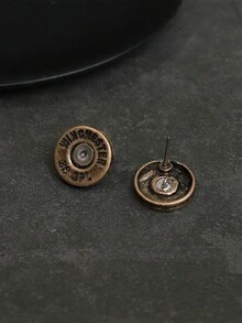 1 Pair Vintage Style Carved Circular Stud Earrings - Yellow Gold - View 5