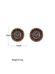 1 Pair Vintage Style Carved Circular Stud Earrings - Yellow Gold - View 7