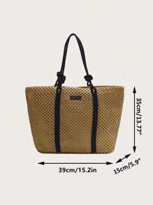 Túi Gusure Nữ Ống Hút Dệt Túi Xách Nữ Ngày Lễ Túi Đi Biển Thông Thường Shopper Túi Top-Tay Cầm Túi Đeo Vai Sát Nách Thời Trang - Màu Khaki - Xem 11