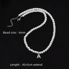 1pc Stainless Steel Initial Pendant Width 6mm Faux Pearl Necklace For Men Party - White - View 2