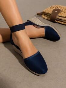 Women's Closed Toe Elastic Ankle Strap Espadrilles Vacation Outing Comfortable Commuting And Shopping Wedge Sandals Summer Shoes - 藏蓝色 - 查看 1
