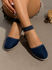 Women's Closed Toe Elastic Ankle Strap Espadrilles Vacation Outing Comfortable Commuting And Shopping Wedge Sandals Summer Shoes - 藏蓝色 - 查看 4