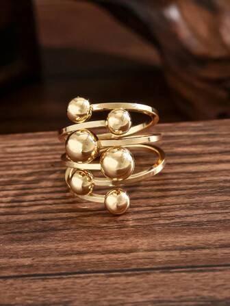 1pc Fashionable, Sexy, Elegant Vintage Globe Hurricane Spherical 18K Gold-Plated Metal Ring Face, Open Ring. Also Available: Vintage Floral Gemstone Closed Ring, Hip-Hop Lion Head Closed Ring, Glass Crystal Delicate Design, Suitable For Women's Daily Wear, Festive Gifts