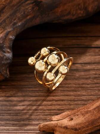 1pc Fashionable, Sexy, Elegant Vintage Globe Hurricane Spherical 18K Gold-Plated Metal Ring Face, Open Ring. Also Available: Vintage Floral Gemstone Closed Ring, Hip-Hop Lion Head Closed Ring, Glass Crystal Delicate Design, Suitable For Women's Daily Wear, Festive Gifts