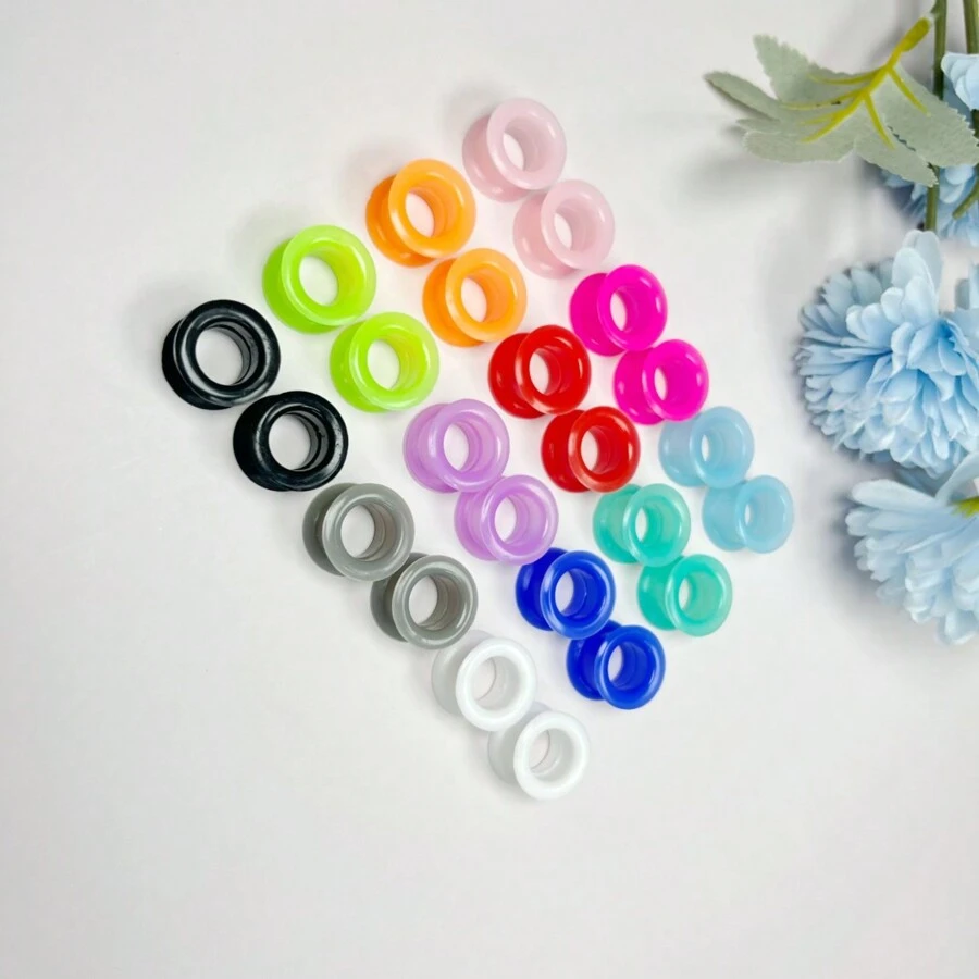隨機6對/組底高12mm圓邊硅膠耳擴展套件，朋克風格男女通用穿孔飾品，純色，適合日常或節日佩戴 - 圓邊款 - 查看 1