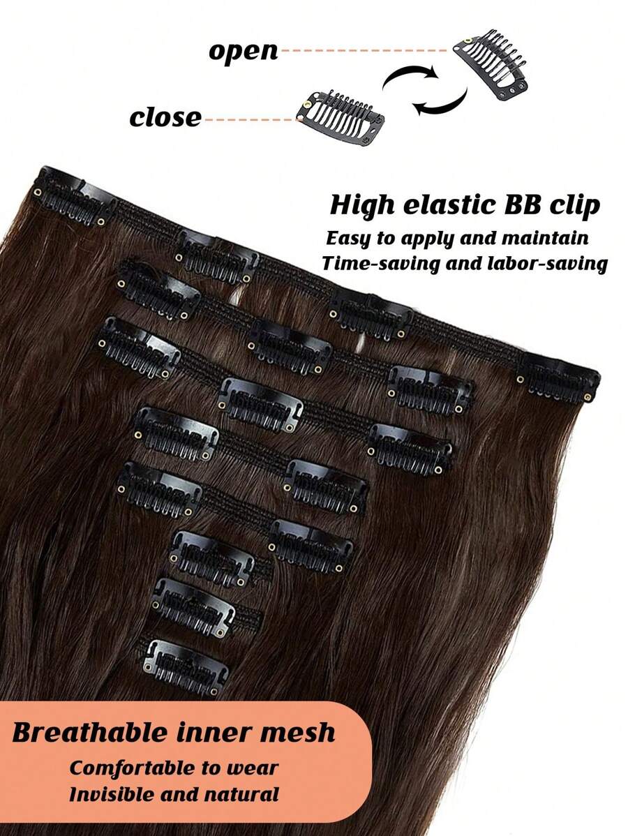 Dark Brown Hair Extensions 8 Pieces Set Thick Clip In On Hair