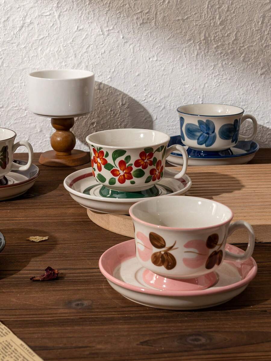 1pc 150ml Medieval Style HandPainted Coffee Cups And Saucers Niche Home Use Afternoon Tea Cups