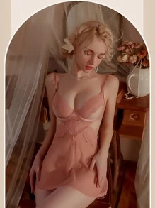 Erotic Lingerie: Sexy Lingerie For Women With White Lace Skirt, Adjustable Straps, White Stockings, Seduction And; Bodysuit, Sexy Lingerie, Baby Doll, Garters For Women, Lace Lingerie Sets - The Perfect Choice For Hot And Surprising Nights! - Pink - View 6