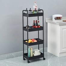 1 Set 4-Tier 3-Tier Rolling Cart With Wheels, Detachable Utility Storage Cart With Handle And Lockable Casters, Storage Basket Organizer Shelves, Easy Assemble For Bathroom, Kitchen,Storage,Kitchen Organiser,Kitchen Items,Room Decor,Home Decor. - Black - View 1