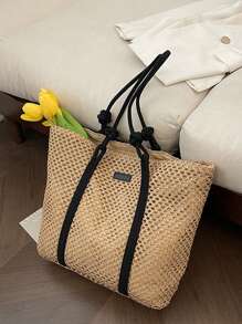 Túi Gusure Nữ Ống Hút Dệt Túi Xách Nữ Ngày Lễ Túi Đi Biển Thông Thường Shopper Túi Top-Tay Cầm Túi Đeo Vai Sát Nách Thời Trang - Màu Khaki - Xem 8