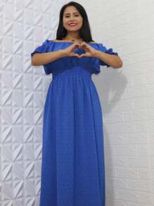 Vestido longo Longos Elegante Roupa Feminino longo Elegante Festa Vestido Longos Feminino Verão Elegante Evangélica Duna Pipoca Vestidos Festa Elástico Evangélica Ciganinha Elástico Na Cintura Pra Maior Conforto  Fim  Do Anho  Vermelho Branco - Azul Royal - Visão 5