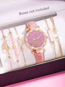 6Pcs/Set Women's Watch Fashion Casual Elegant Simple Round Quartz Wristwatch And Woven String, Bracelet Jewelry Set Suitable For Daily Wear, Back-To-School Season, Graduation Season, Thanksgiving, Couples, The Best Gifts Watch Box Not Included